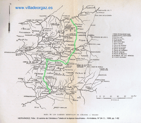 Camino de Córdoba a Toledo descrito por Al-Edrisi. AUMENTAR TAMAÑO